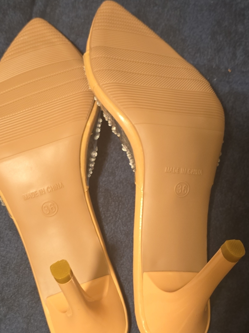 Yellow Pointed Toe Women's Heels with Embellished Straps